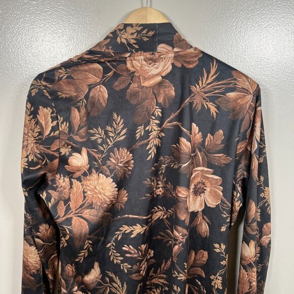 Soft Surroundings Shape Drape Faux Suede Jacket Floral Large Black Brown - Picture 9 of 10
